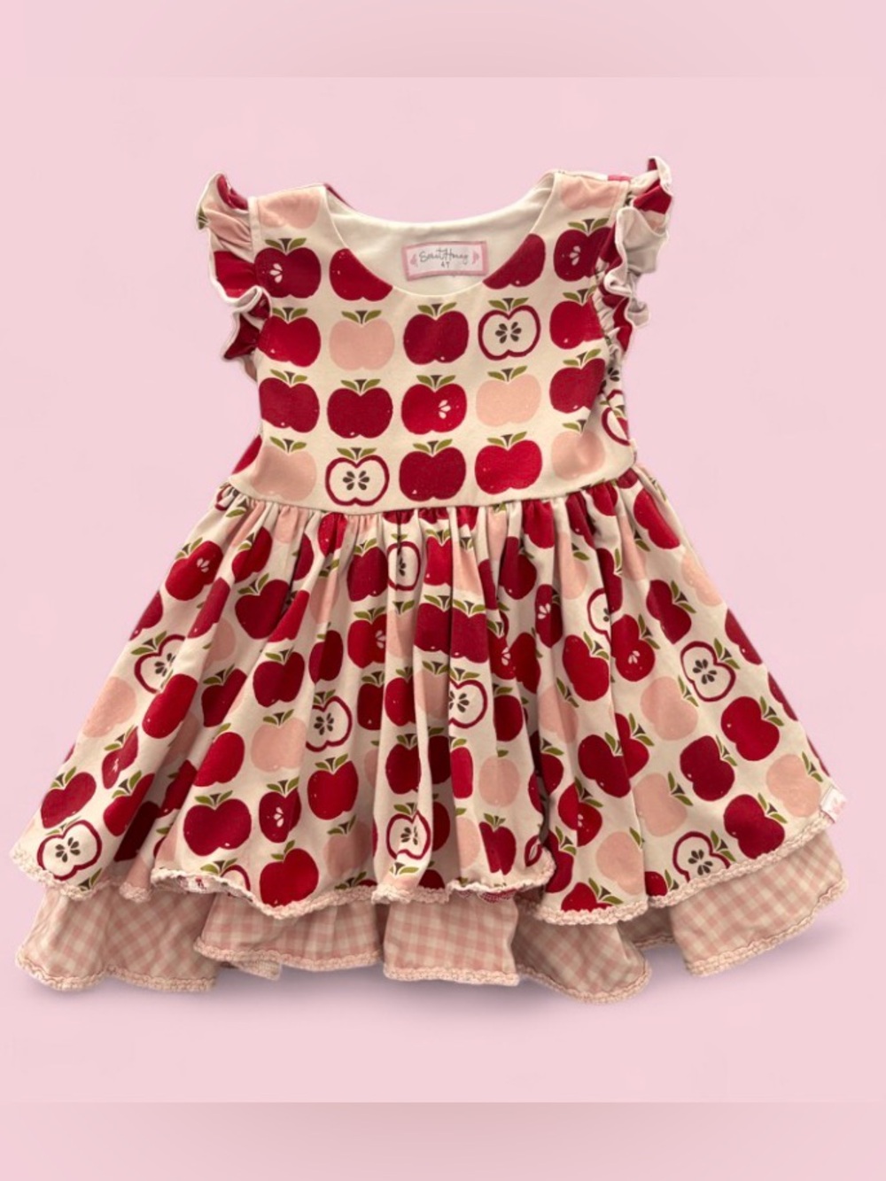 SweetHoney Apple Dress Girls 4T Back to School Ruffle Twirl Dress